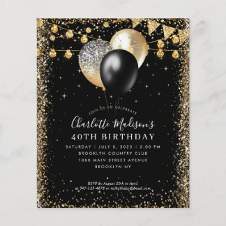 Billig Black Gold Glitzer Lights Balloon Geburtsta Flyer