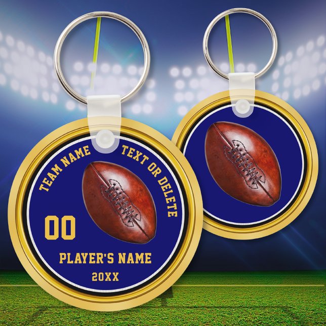 Billig Blue und Gold Football Gastgeschenke Fußbal Schlüsselanhänger (Cheap football gifts. Football party favors. Personalized, football souvenirs. Football Team gifts.)