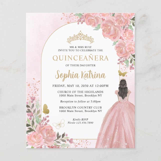 Billig Blues Rock Pink Gold Prinzessin Quinceanera Flyer (Vorne)