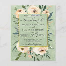Billig Blumenbeige Rose Gold Sage Green Wedding Flyer