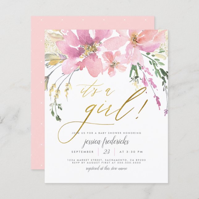 Billig Blush & Gold Es ist eine Girl Floral Baby D (Vorne/Hinten)