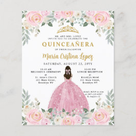 Billig Blush Pink Gold Floral Prinzessin Quinceañe Flyer