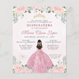 Billig Blush Pink Gold Floral Prinzessin Quinceañe Flyer