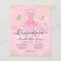 Billig Blush Pink Gold Gown Quinceanera Einladung