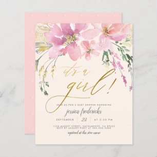 Billig Creme Blush & Gold Girl Floral Baby Dusche