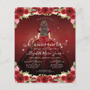 Billig floral Burgundy Gold Prinzessin Quinceanera Flyer