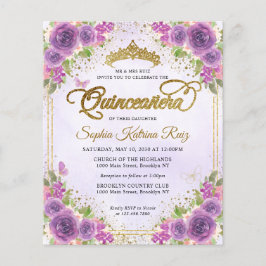 Billig Floral Light Lila Gold Tiara Quinceañera Flyer