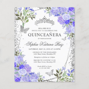 Billig floral Lila Silver Quinceañera Einladung Flyer