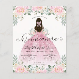 Billig Floral Pink Princess Tiara Kleidung Quincea Flyer