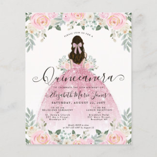 Billig Floral Pink Princess Tiara Kleidung Quincea Flyer