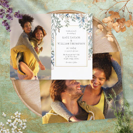 Billig florale Foliage Fotos Hochzeitseinladung