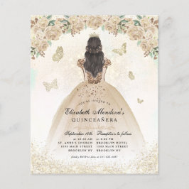 Billig Gold Glitzer Blumenprinzessin Quinceañera Flyer
