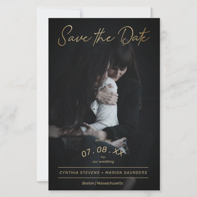 Billig Gold Script Foto Couple Lesbian Gay Wedding (Vorderseite)