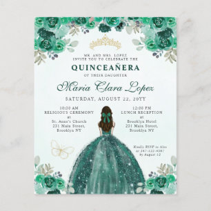 Billig Green Gold Floral Glam Prinzessin Quinceañe Flyer