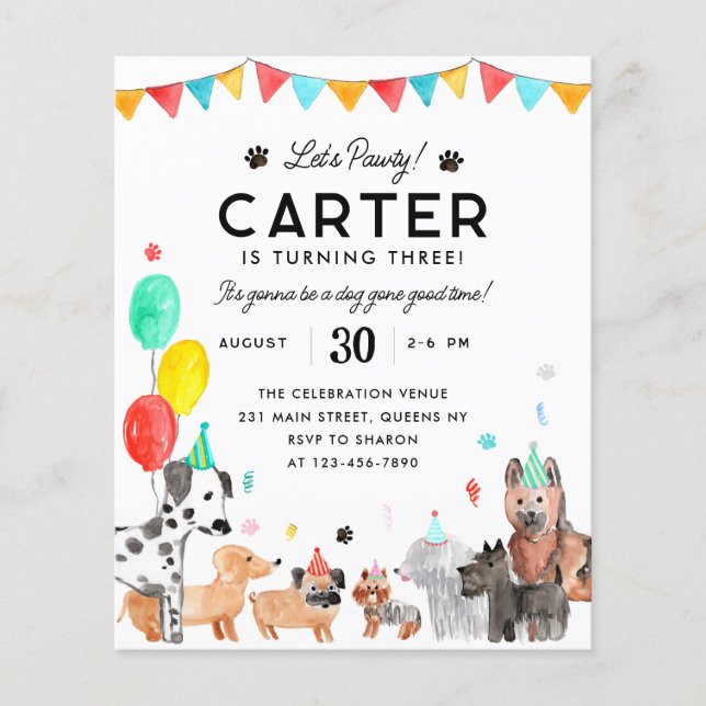 Billig Lasst uns Pawty Party Kinder Welpen Hund Ge Flyer (Vorne)