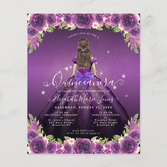 Billig Lila Goldprinzessin Quinceanera Flyer (Vorne)