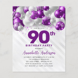 Billig Lila Silver Ballon Glitzer 90. Geburtstag Flyer