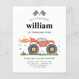 Billig Monster Truck Bash Race Flags Kindergeburts Flyer
