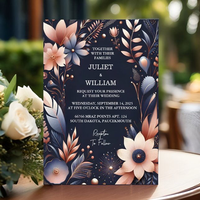 Billig Outdoor Stylish Navy Blue Wedding Einladung (Von Creator hochgeladen)