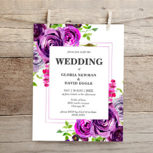 Billig Romantische Lila Blumenhochzeit Einladung