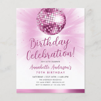 Billig Rosa Glitzer 70er Diskothek Geburtstag Flyer