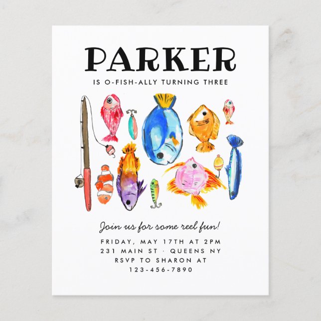 Billig Rustikaler O-Fish al Reel Fun Angeln Geburt Flyer (Vorne)
