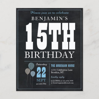 Billig Rustikales Chalkboard Blue Ballon 15. Gebur Flyer