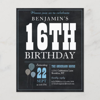 Billig Rustikales Chalkboard Blue Ballon 16. Gebur Flyer