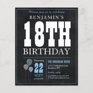 Billig Rustikales Chalkboard Blue Ballon 18. Gebur Flyer