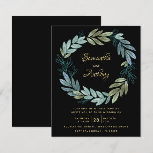 Billig Schwarz Botanische Hochzeit Einladung