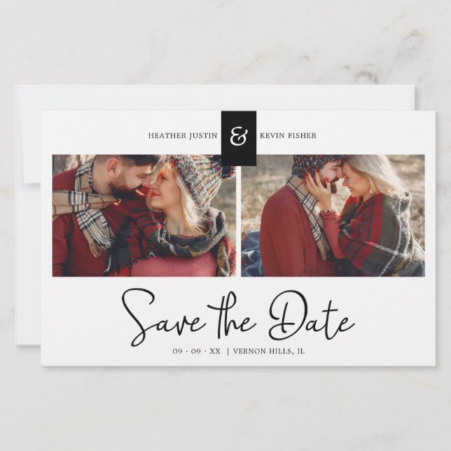 Billig Schwarz Custom 2 Fotos Instant Verlobt Coup (Vorderseite)