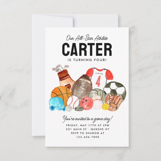 Billig Sportbälle für alle Star Kindergeburtstag Mitteilungskarte (Vorderseite)