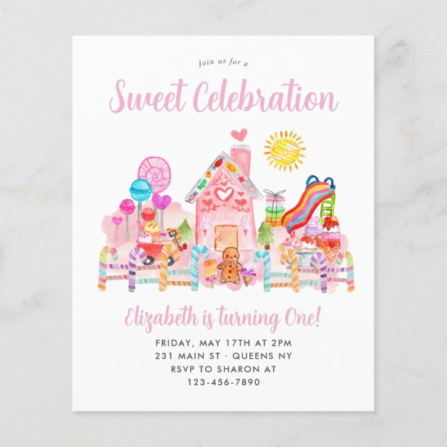 Billig Sweet Celebration Candyland Kindergeburtsta Flyer (Vorne)