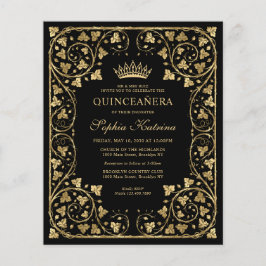 Billig Vintag Black Floral Gold Tiara Quinceanera Flyer