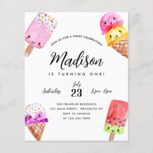 Billig Wasserfarbe Popsione Cone Ice Cream Geburts Flyer