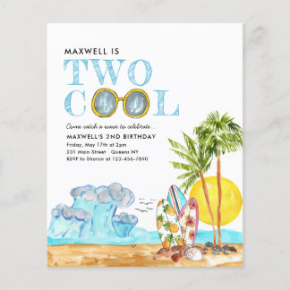 Billig Zwei Coole Surfing Beach Waves 2. Geburtsta Flyer