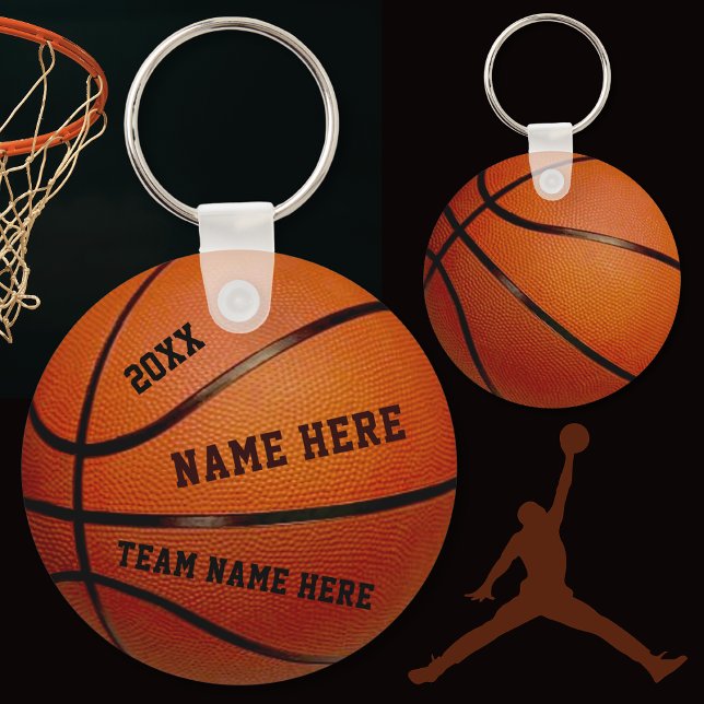 Billige Basketball-Schlüsselanhänger mit 3 Textfel Schlüsselanhänger (Cheap Basketball Team Gifts. Basketball Party Favors. Personalised basketball keyrings. Trinkets.)