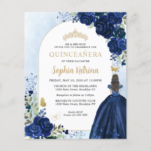 Billige Floral Navy Blue Gold Princess Quinceanera Flyer