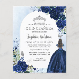 Billige Floral Navy Blue Silver Prinzessin Quincea Flyer