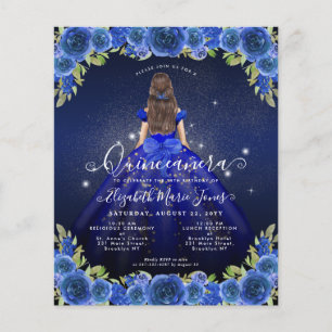 Billige Floral Royal Blue Gold Princess Quinceaner Flyer