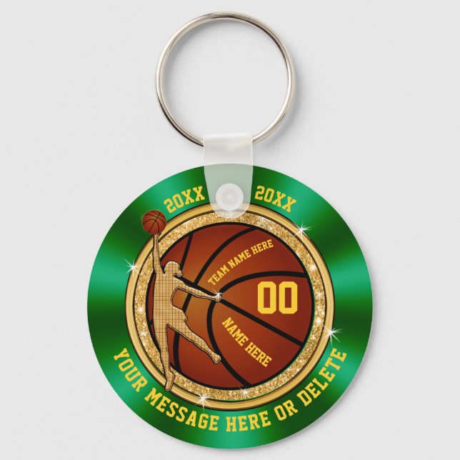 Billige Green und Gold Basketball Geschenke für Mä Schlüsselanhänger (Vorderseite)