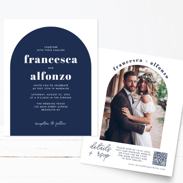 Billige Hochzeit von Navy Blue UAWG QR Code Retro  Flyer (Von Creator hochgeladen)