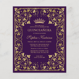 Billige Lila Violette Floral Gold Tiara Quinceaner Flyer