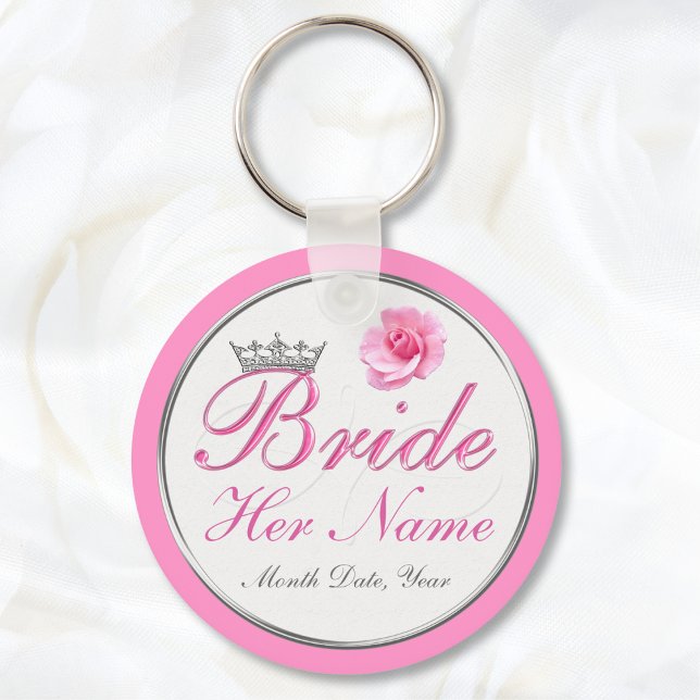 Billige PERSONALISIERTE Geschenkideen für Bride Schlüsselanhänger (Bridal Shower Party Favors. Personalized Wedding Shower Favors. Pink, White, Silver Tiara Favors.)