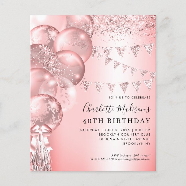 Billige Rose Gold Glitzer Ballon jedes Alter Gebur Flyer (Vorne)