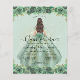 Billige Sage Green Gold Floral Princess Quinceaner Flyer