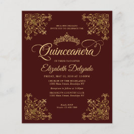 Billige Vintage Burgundgoldrahmen Quinceanera Flyer