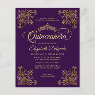 Billige Vintage Lila Violet Gold Frame Quinceanera Flyer