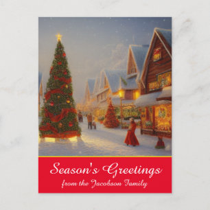 Billige Weihnachtsgrüße im Dorf mit Weihnachtsbaum Postkarte