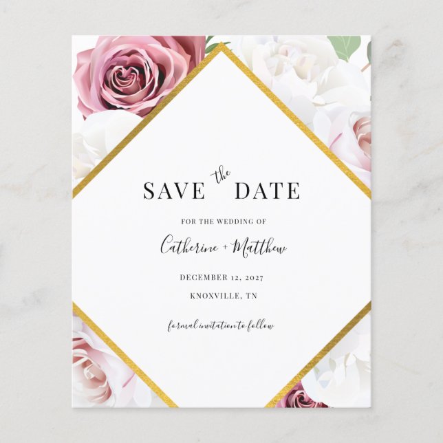 Billigeres geometrisches Rose Gold Save the Date Flyer (Vorne)